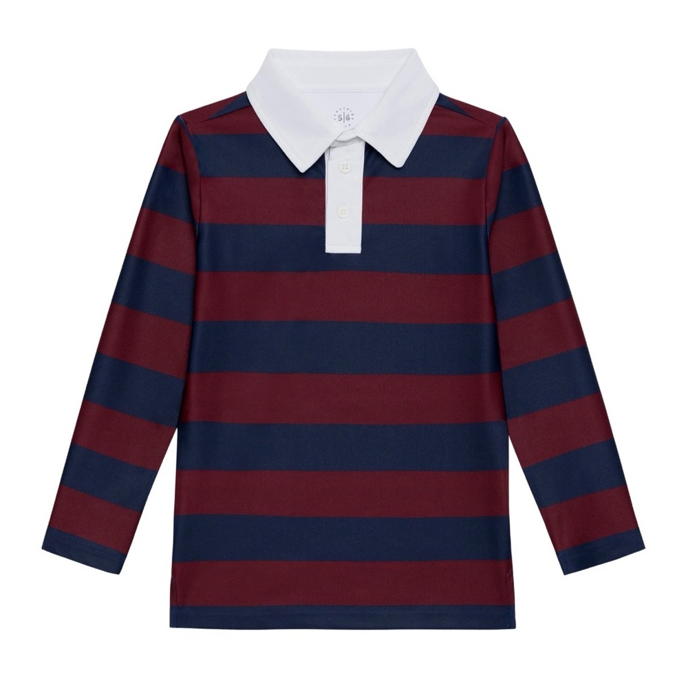 Boys Courtside Kids long sleeve rugby polo Maroon with navy stripes size 11/12
